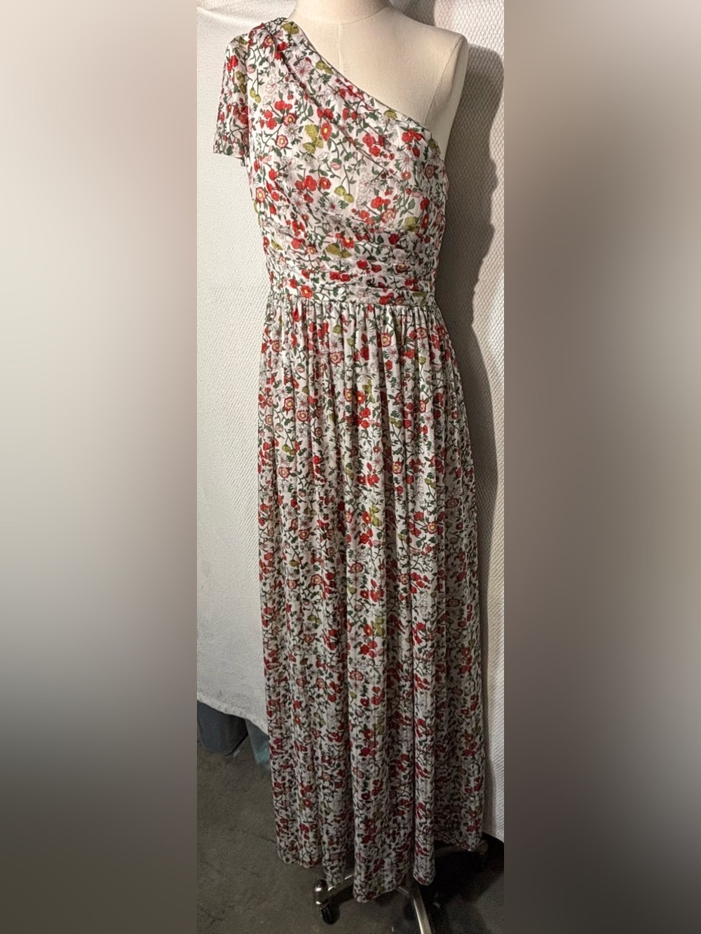 Mikael Aghal Sz 8 One-Shoulder Floral Prom Wedding Event Maxi Evening Dress